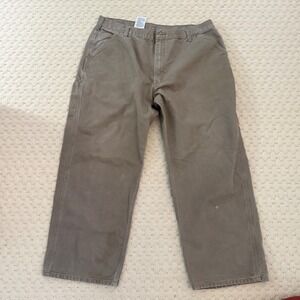 Carhartt Mens Khaki Canvas Carpenter Work Pants 40x28 Dungaree         Read